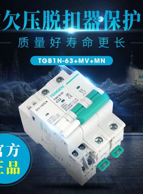 TENGEN天正 TGB1N-63空开DZ47 220V单相过欠压保护断路器2P MV+MN