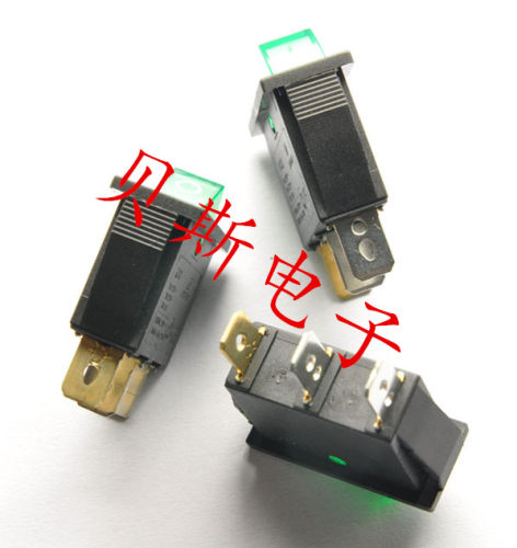 绿色船型开关KCD3-101N KCD2 3脚2档带灯 翘板开关16A/250V