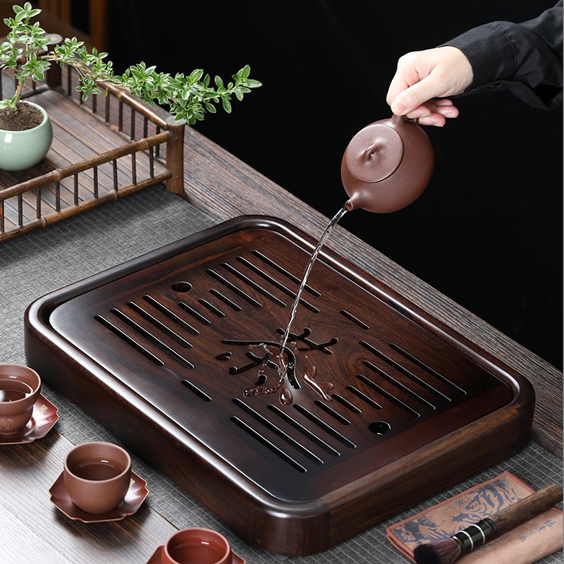 黑檀小茶盘家用干泡茶台单层蓄排水功夫茶海镂空速排水茶具沥水盘