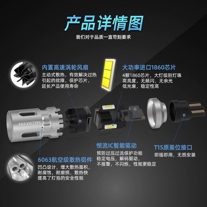 12V汽车LED超亮强光流氓倒车灯T15 W16W转向灯尾灯解码信号灯改装
