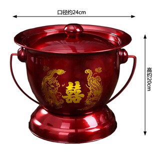 结婚不锈钢手提痰盂子孙桶红色高脚带盖带提手痰盂搪瓷夜壶尿壶