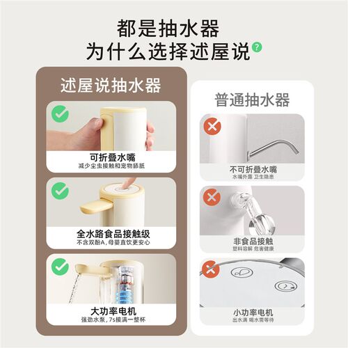述屋说桶装水电动抽水器桶装家用抽酒器抽水泵自动上水器取水器