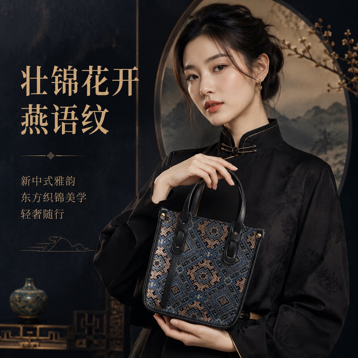 【花开燕语琴谱包】广西非遗壮锦女包百搭黑色送礼闺蜜特色礼物