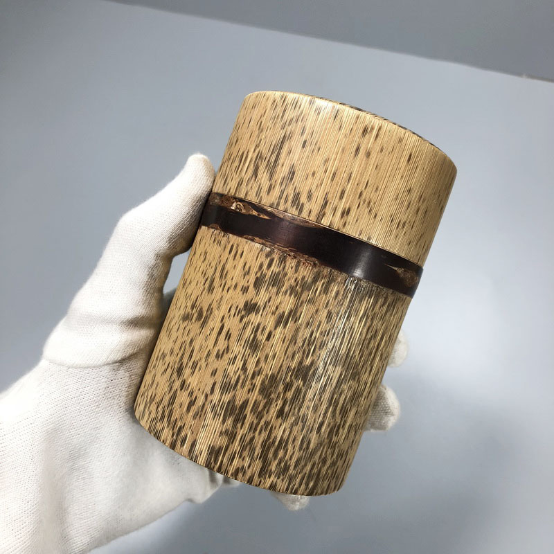 日式木质粽叶茶叶罐樱皮箍边无漆款 旅行便携密封普洱储物包邮