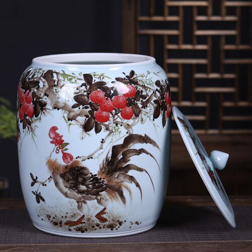 景德镇手绘陶瓷器米缸家用带盖30斤50斤装米桶密封防潮防虫储物罐