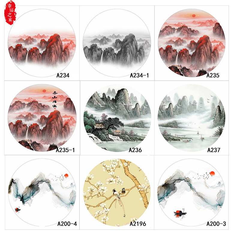 定制屏风画布玄关隔断纱布圆形半透明乔其纱油画简约客厅入户座屏