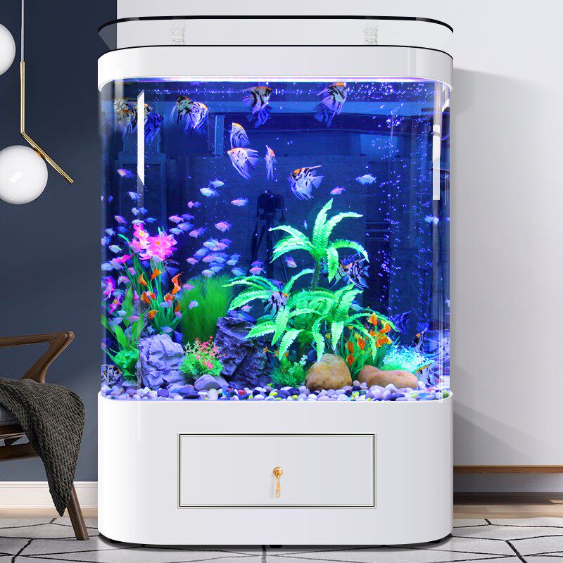 鱼缸客厅家用水族箱半圆形靠墙落地立式玻璃圆柱生态中大型免换水