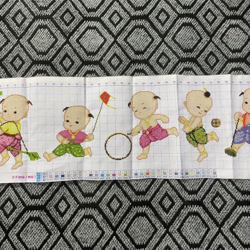 纯手工十字绣成品五子送福小孩儿童卡通卧室系列新款包邮