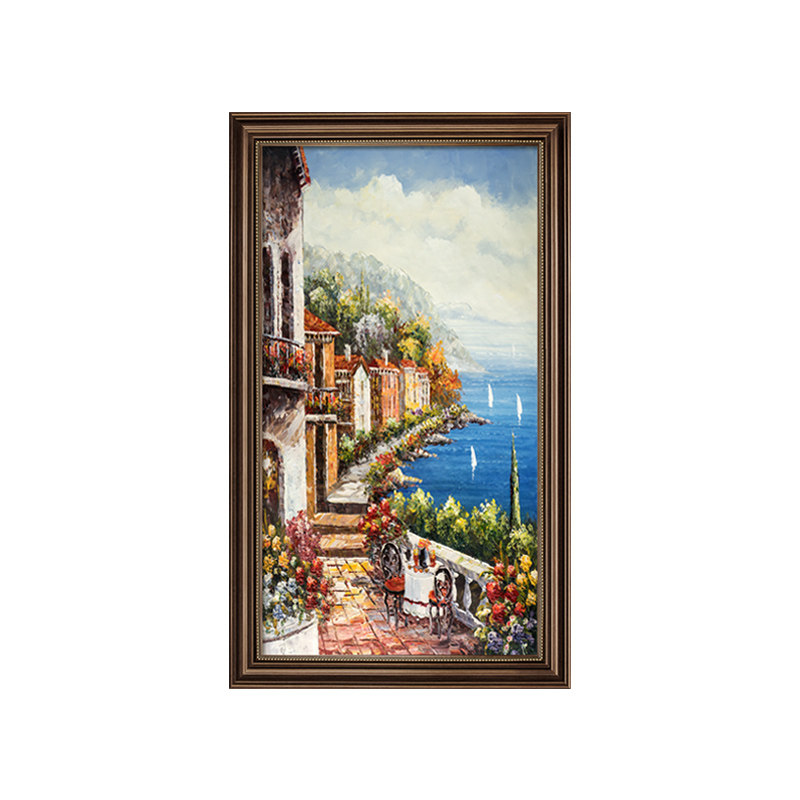美式入户正对门挂画玄关装饰画欧式走廊过道风景油画大气客厅壁画