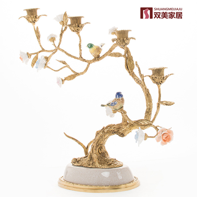 双美家居客厅摆件欧式玄关摆件烛台茶几装饰浪漫烛台陶瓷配铜