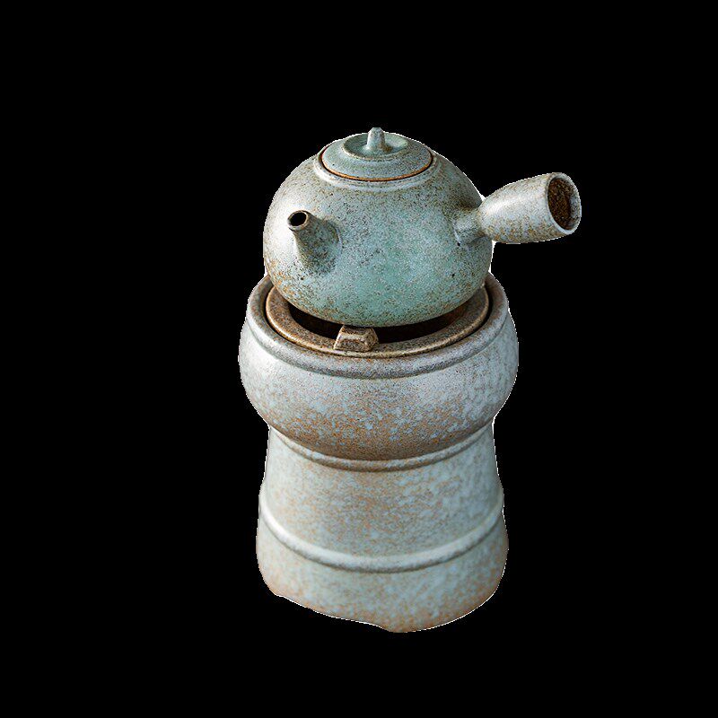 寒山居古陶绿釉煮茶炭火炉手工侧把烧水壶明火煮茶防裂老火炉茶具