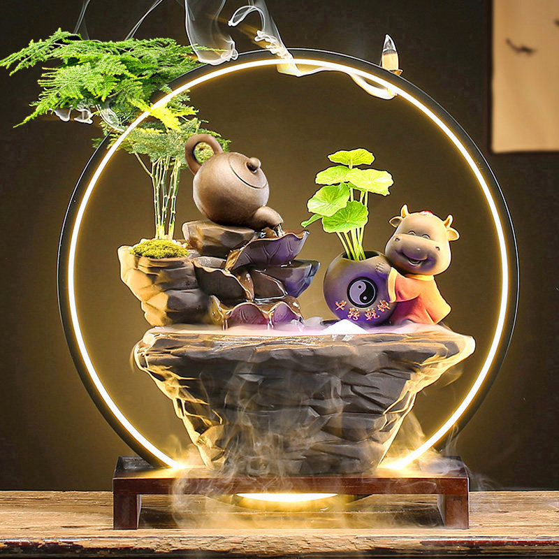 流水招财摆件茶壶循环水客厅生财创意家居水景办公室桌面开业礼品