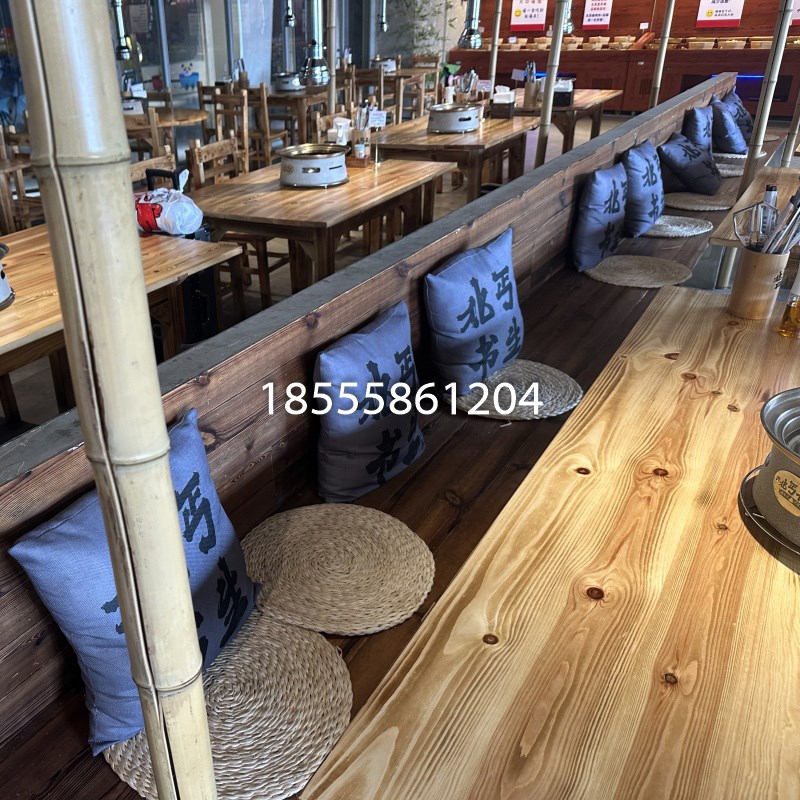 餐桌商用餐饮店碳化桌炭烧木实木桌椅长凳火锅桌烧烤桌烤肉桌饭店
