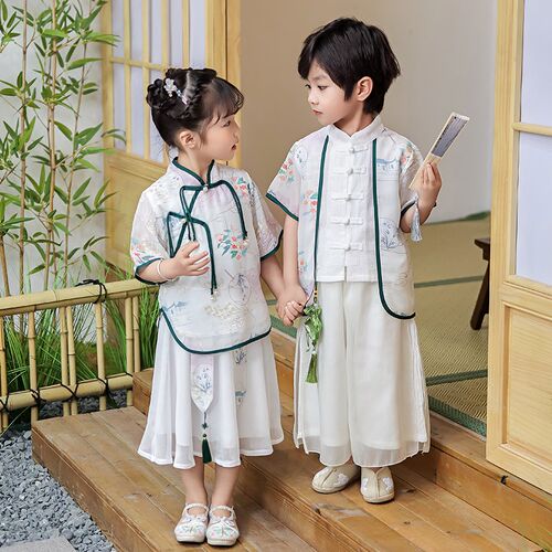 儿童汉服男童夏季短袖中国风唐装女童古装亲子装小学生民族演出服