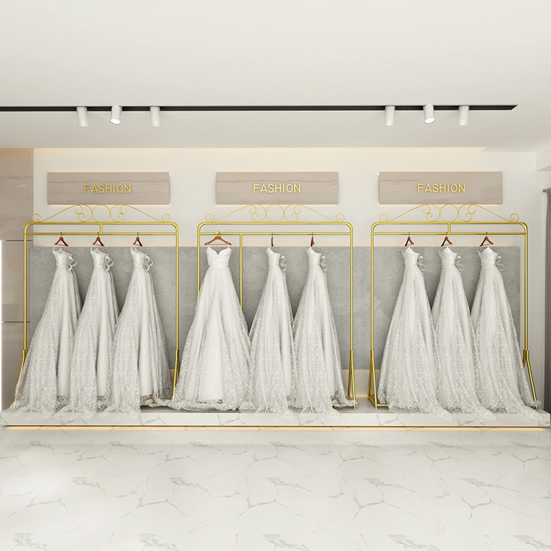 婚纱店高档展示架落地金银色影楼西装礼服正侧挂衣架简约婚纱架子