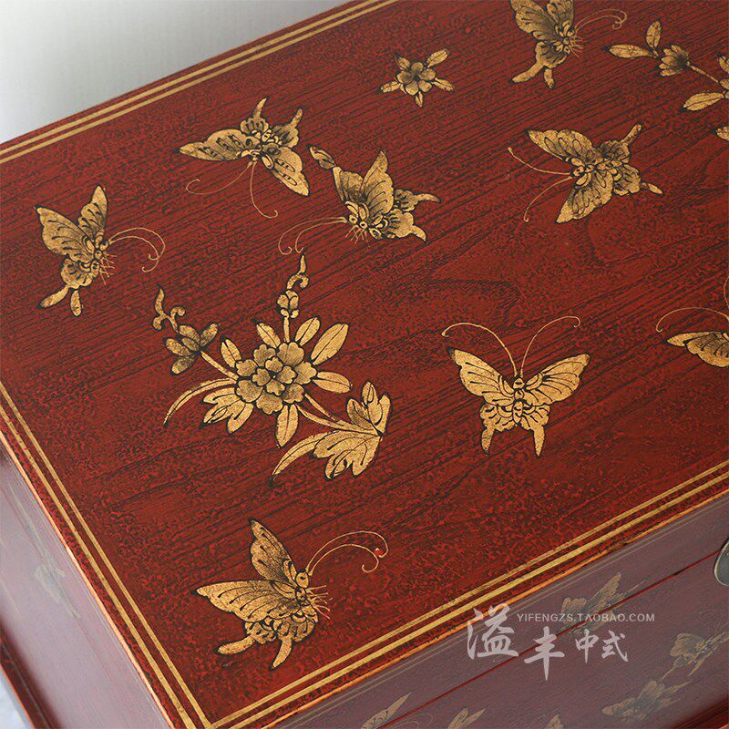 新中式实木客厅茶几桌新古典茶几宝箱储物箱角几仿古彩绘做旧边几