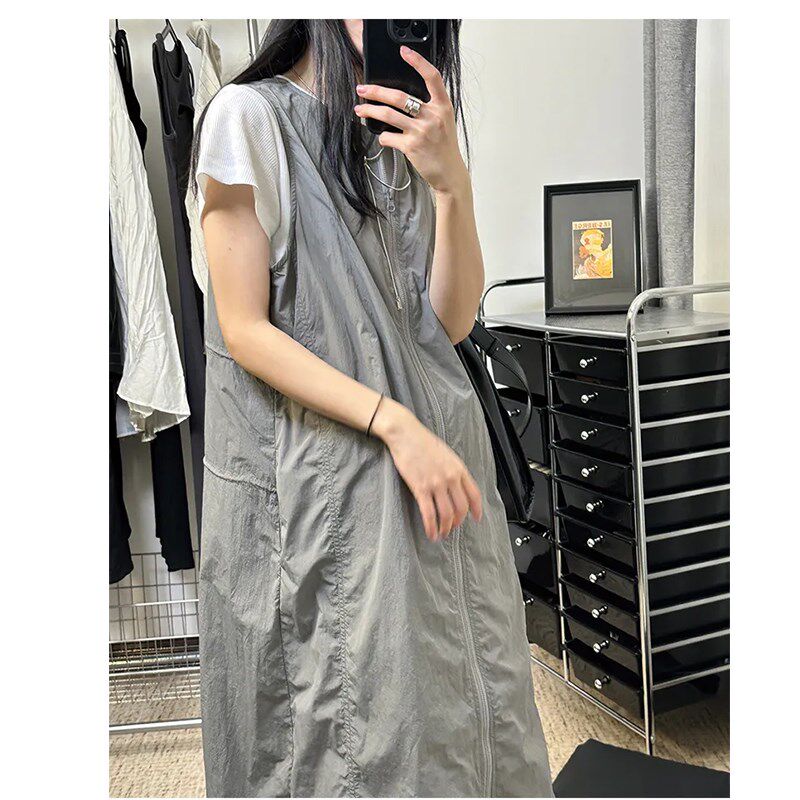 工装机能风拉链抽绳宠物店美容师工作服撸猫防毛防水甜酷圆领长裙
