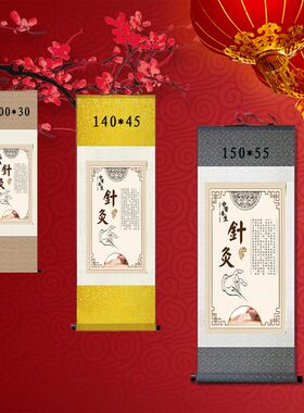 中医针灸文化 装裱卷轴画  中式挂画 养生馆 走廊 装饰画 丝绸画