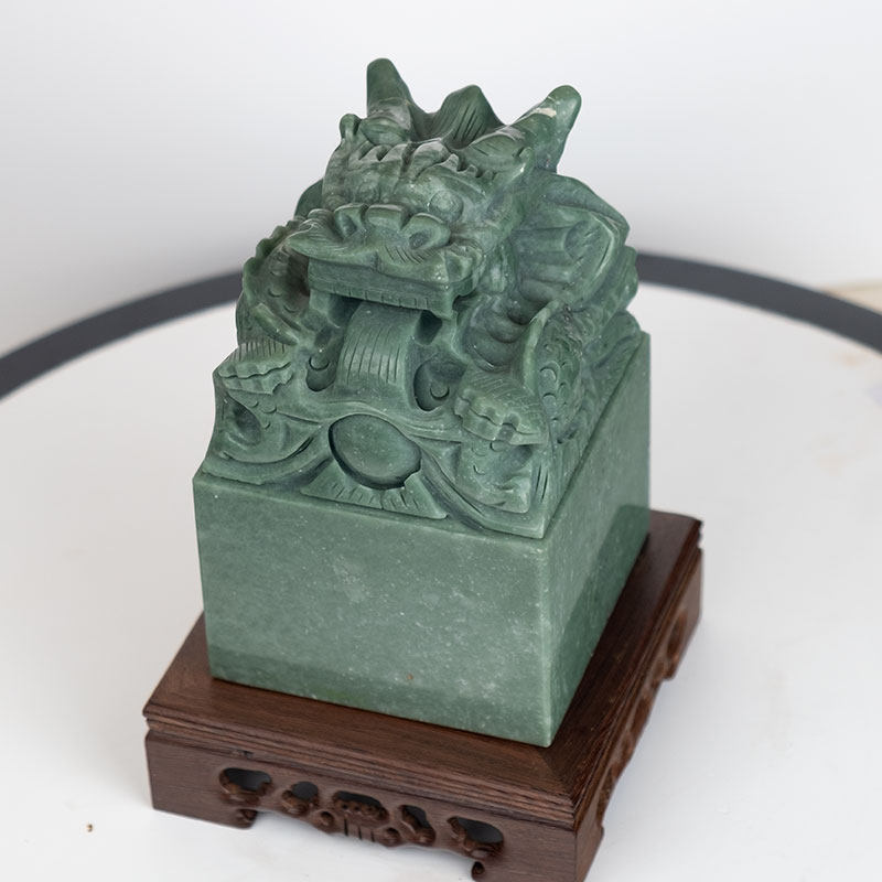手工雕刻玉石定制绿色印章玉玺摆件客厅玄关装饰办公商务纪念礼品