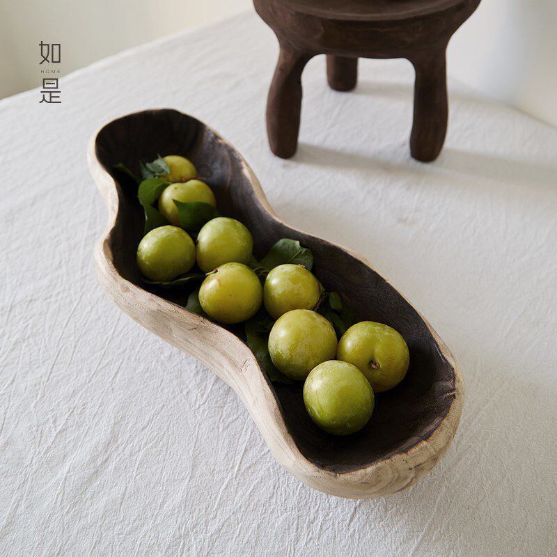 侘寂风云朵形实木果盘木质托盘摆件样板房餐厅装饰复古零食糖果盘
