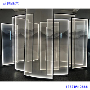 新款灯带滑轮双面半透明纱布画结实玻璃透纱片防水火铝合金框屏风