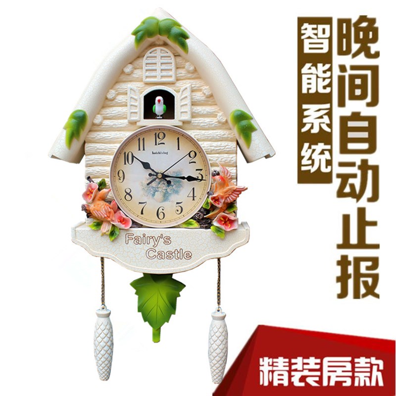 客厅布谷鸟挂钟静音创意儿童学生房欧式摇摆智能田园报时咕咕钟表