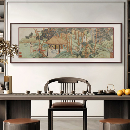 文徵明惠山茶会图中式客厅装饰画书作沙发背景墙壁画国画茶室挂画