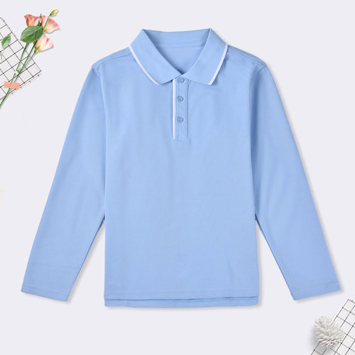 儿童长袖polo衫白色女孩英v伦风大童T恤藏青男童浅蓝色t校服小学
