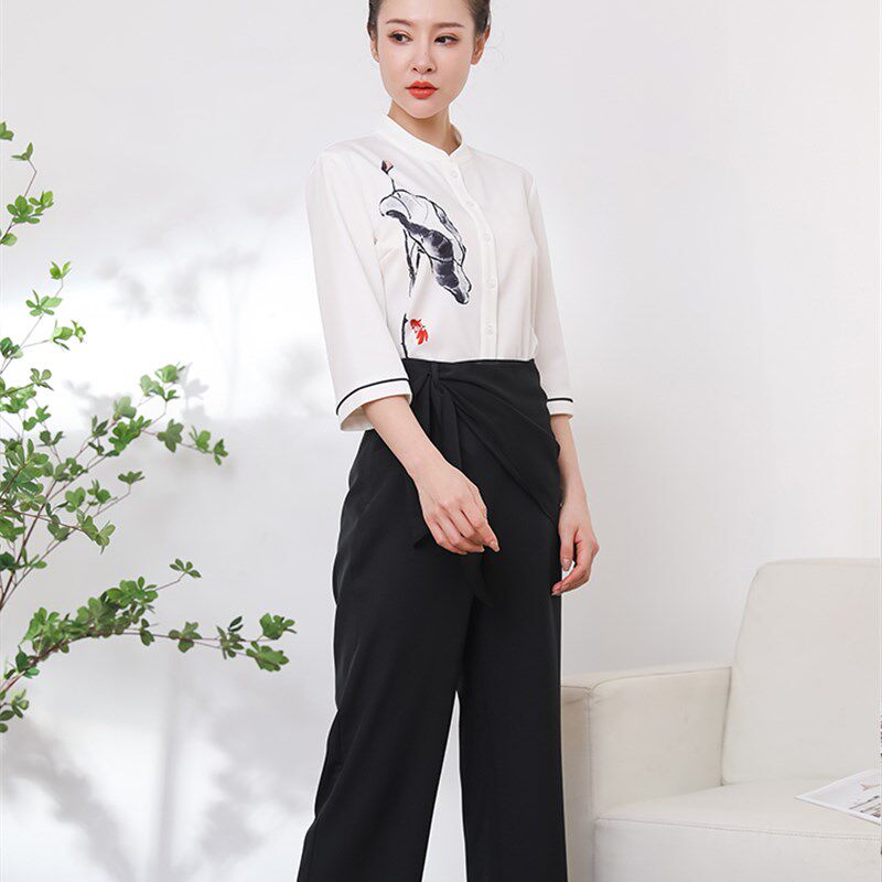足浴技师工作服养生足疗采耳高端气质美容院美容师女秋冬套装工装