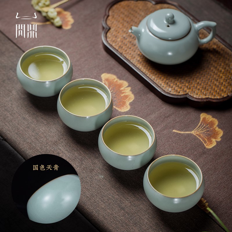 汝窑主人杯单杯开片可养品茗杯茶盏青瓷景德镇汝瓷茶杯功夫茶具