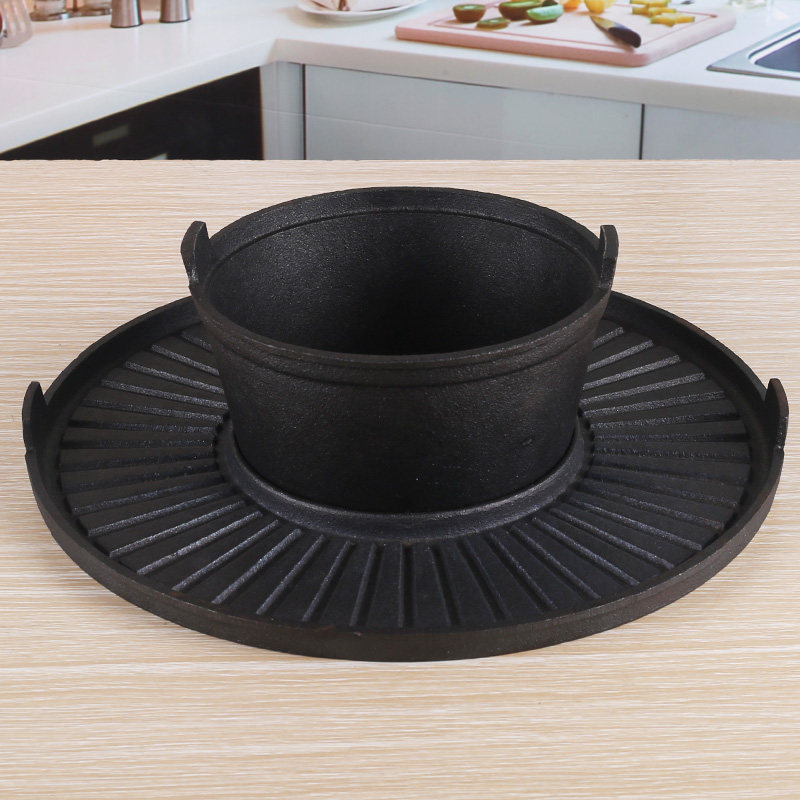 铸铁涮烤一体锅烤肉锅烧烤盘火锅烧烤一体锅家用汤锅烤涮一体锅