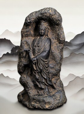 观音菩萨复古高级手工家居客厅仿古自在禅意镇宅摆件国风镇纸茶道