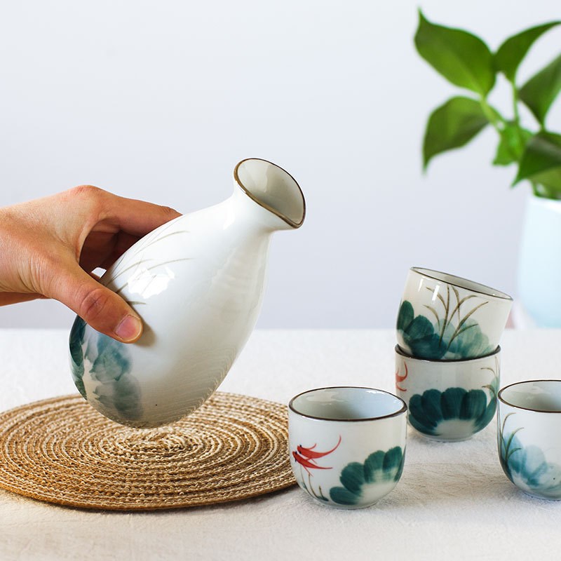 日式文艺古风手绘酒具高温陶瓷清酒壶杯家用一壶四茶杯子礼盒套装