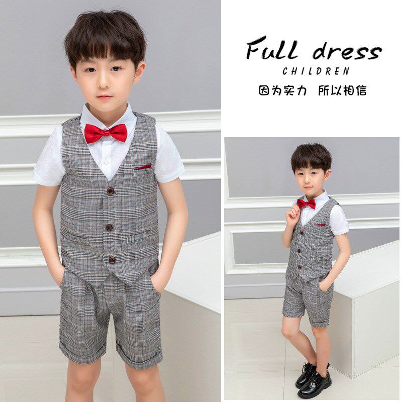 儿童夏装男童西服花童礼服套装夏季男孩宝宝短袖西装表演服演出服