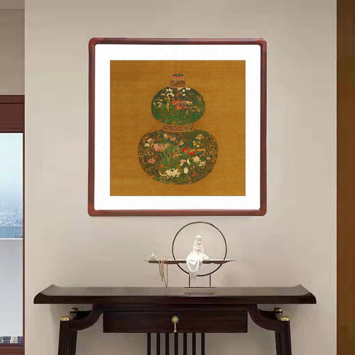 名家字画葫芦花瓶中式客厅入户玄关复古挂画办公室饭店斗方装饰画