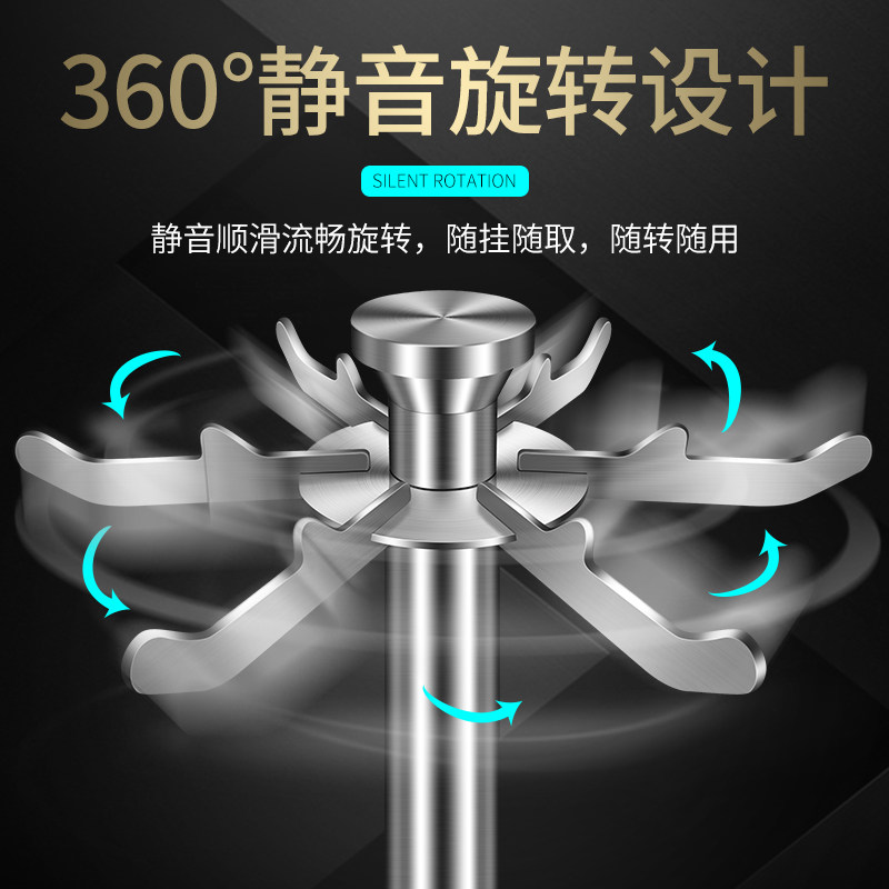厨房收纳置物架 304不锈钢落地旋转家用挂锅铲勺子的架子厨具轻奢