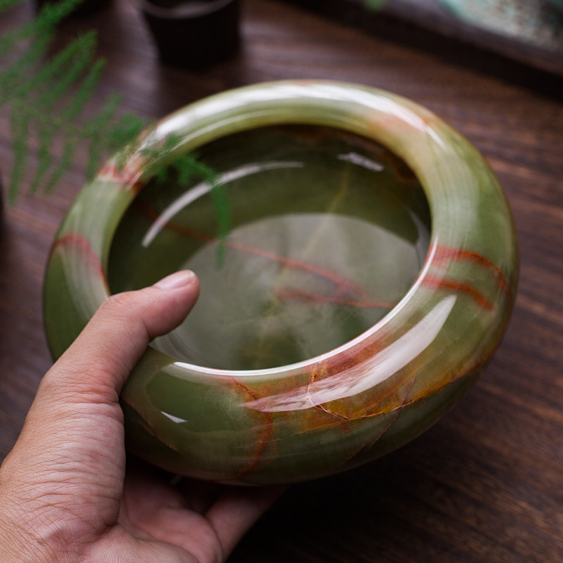 石诚记石头烟灰缸复古怀旧家用奢华客厅高档天然玉石中式简约摆件