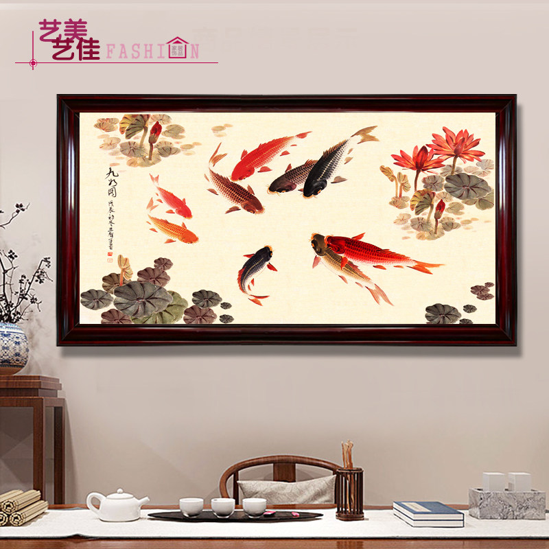 新中式大尺寸电表箱装饰画配电箱实木框挂画液压上翻可免打孔定做