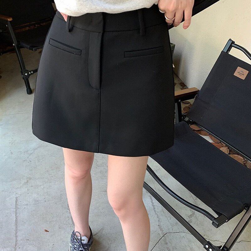 西装半身裙灰色短裙女休闲高腰显瘦大码百搭简约职业小个子a字裙