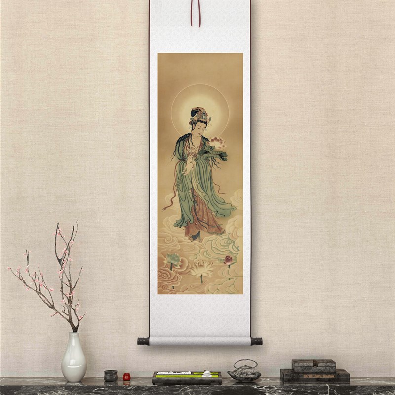 《西方三圣》南无大势至菩萨南无阿弥陀佛南无观世音菩萨佛像挂画