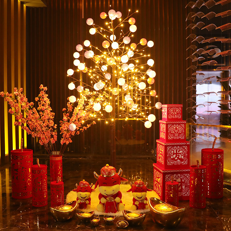 春节新年装饰礼物2026网红树灯led彩灯1.8米套餐货架摆件场景布置