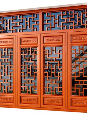 东阳木雕中式镂空花窗茶楼古建窗户装饰装修定制实木花格仿古门窗