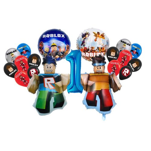 Roblox虚拟世界主题生日布置气球蓝色数字套装男孩10周岁布置汽球
