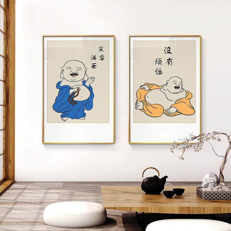 笑口常开弥勒佛挂画笑佛新中式客厅装饰画玄关禅意字画餐厅壁画