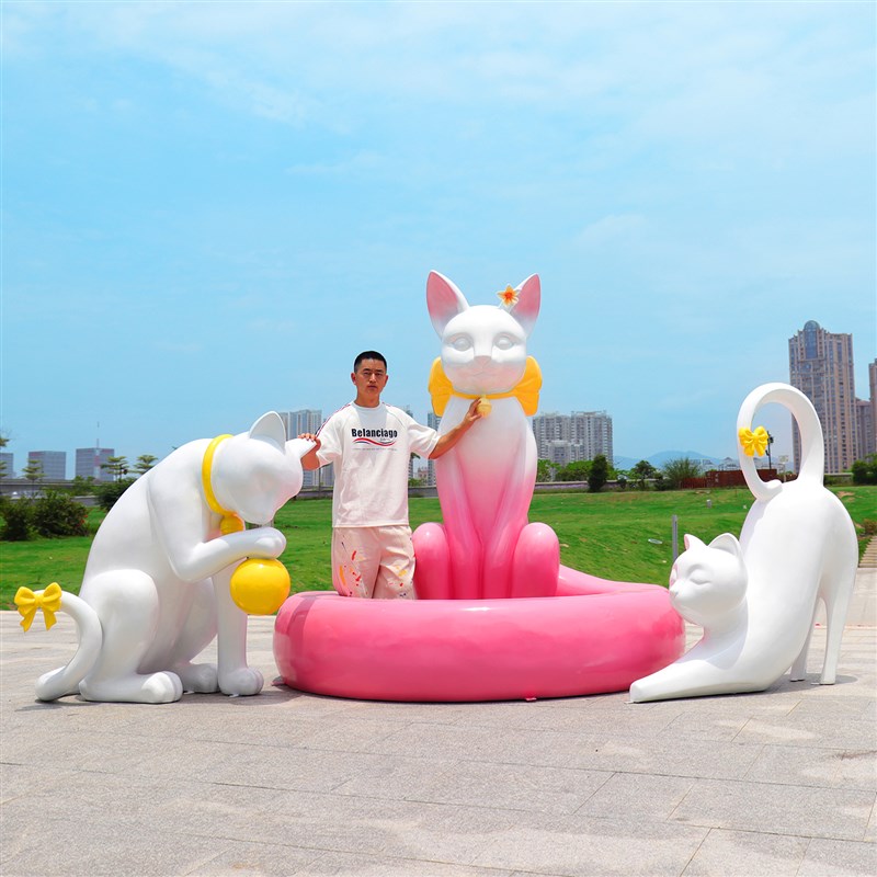 玻璃钢卡通猫咪雕塑宠物店动物园B商场拍照打卡落地网红装饰品摆