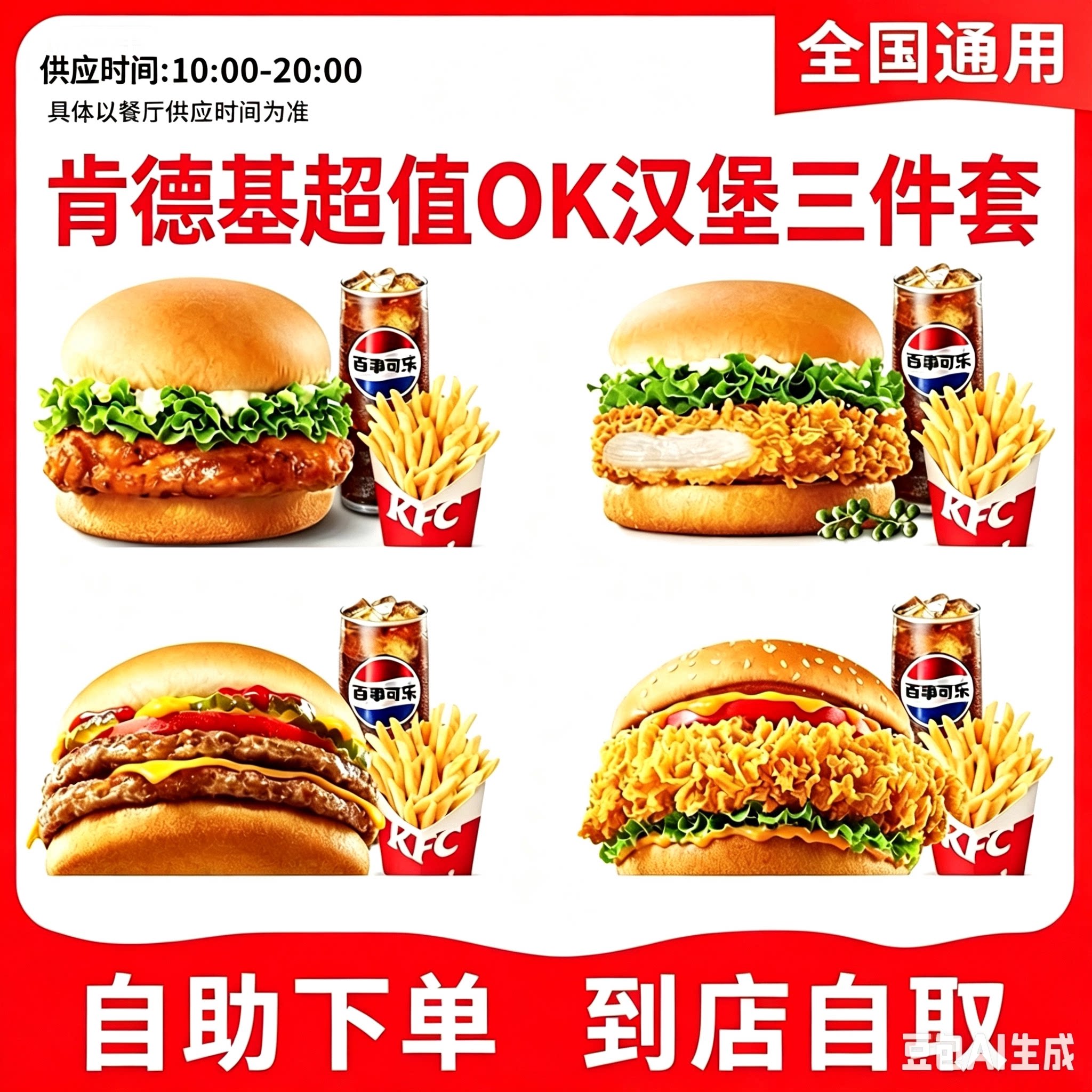 KFC肯德基代下单超值OK餐三件套单人汉堡套餐 全国自助下单秒发货
