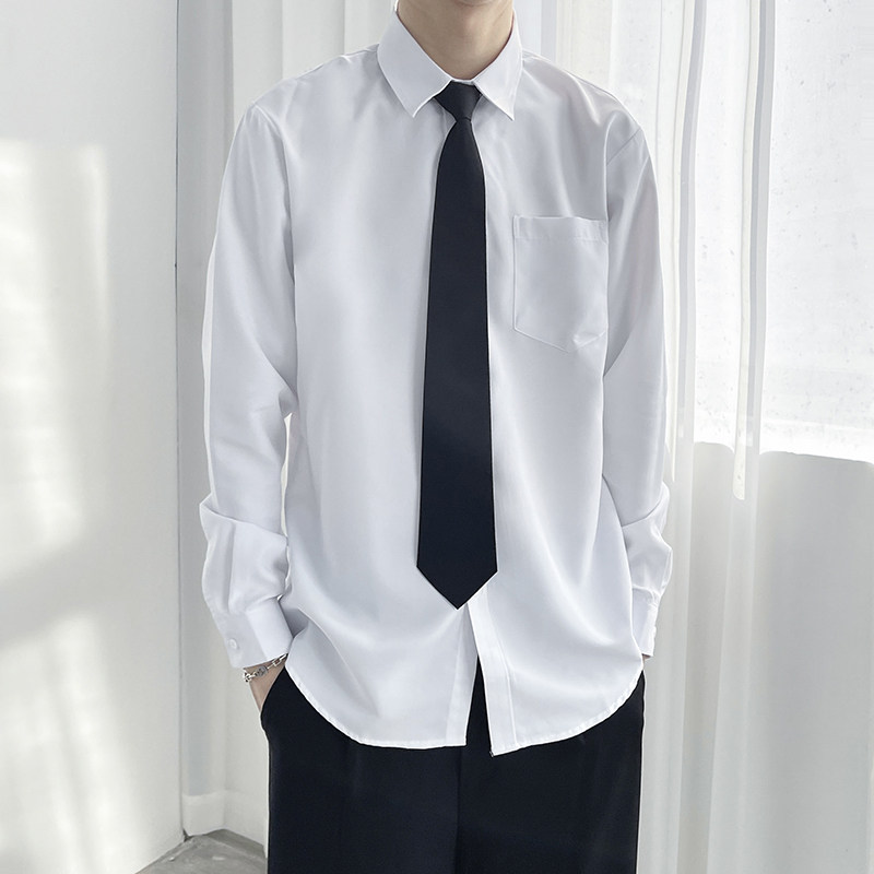 白色长袖衬衫男正装宽松纯色寸x衫男生加绒加厚DK制服学院风少年