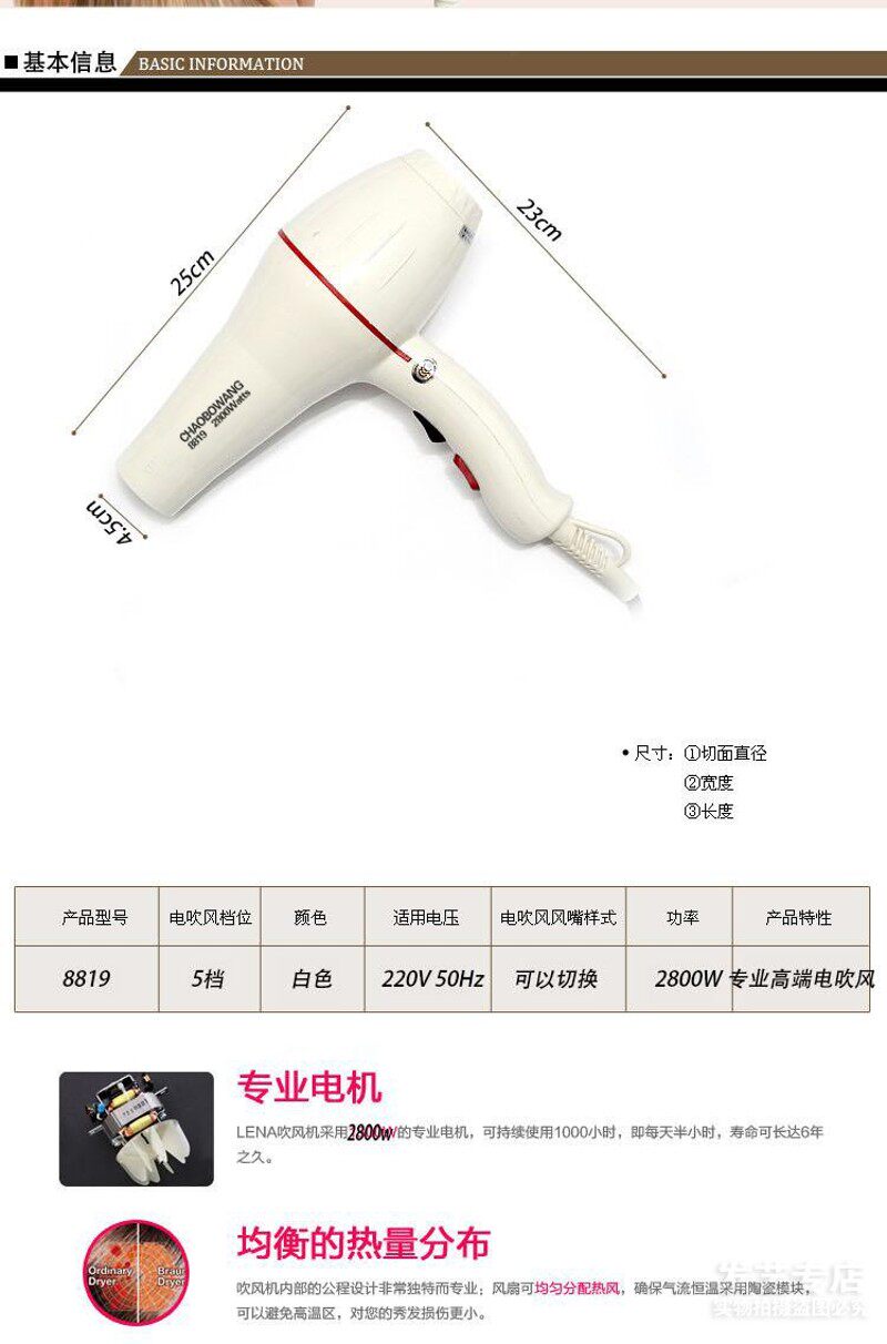 8819电吹风机筒2800W大功率家用电风吹发廊 吹风机理发店冷热风筒