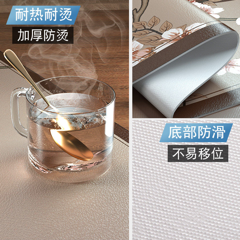 新中式长椭圆形桌垫防水防油防烫餐桌布折叠伸缩圆桌茶几皮革垫子