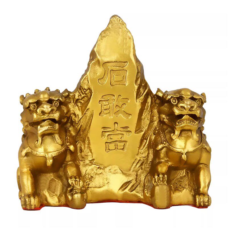 铜双狮字石敢当家用大门口摆件客厅公司铜狮子大小号一对工艺礼品